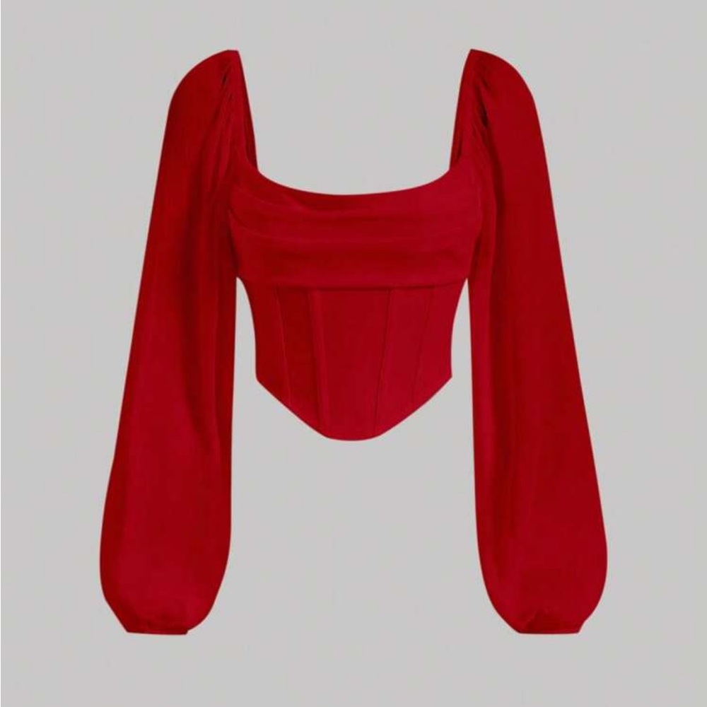SHEIN 💋 Red Puff-Sleeve Corset Blouse